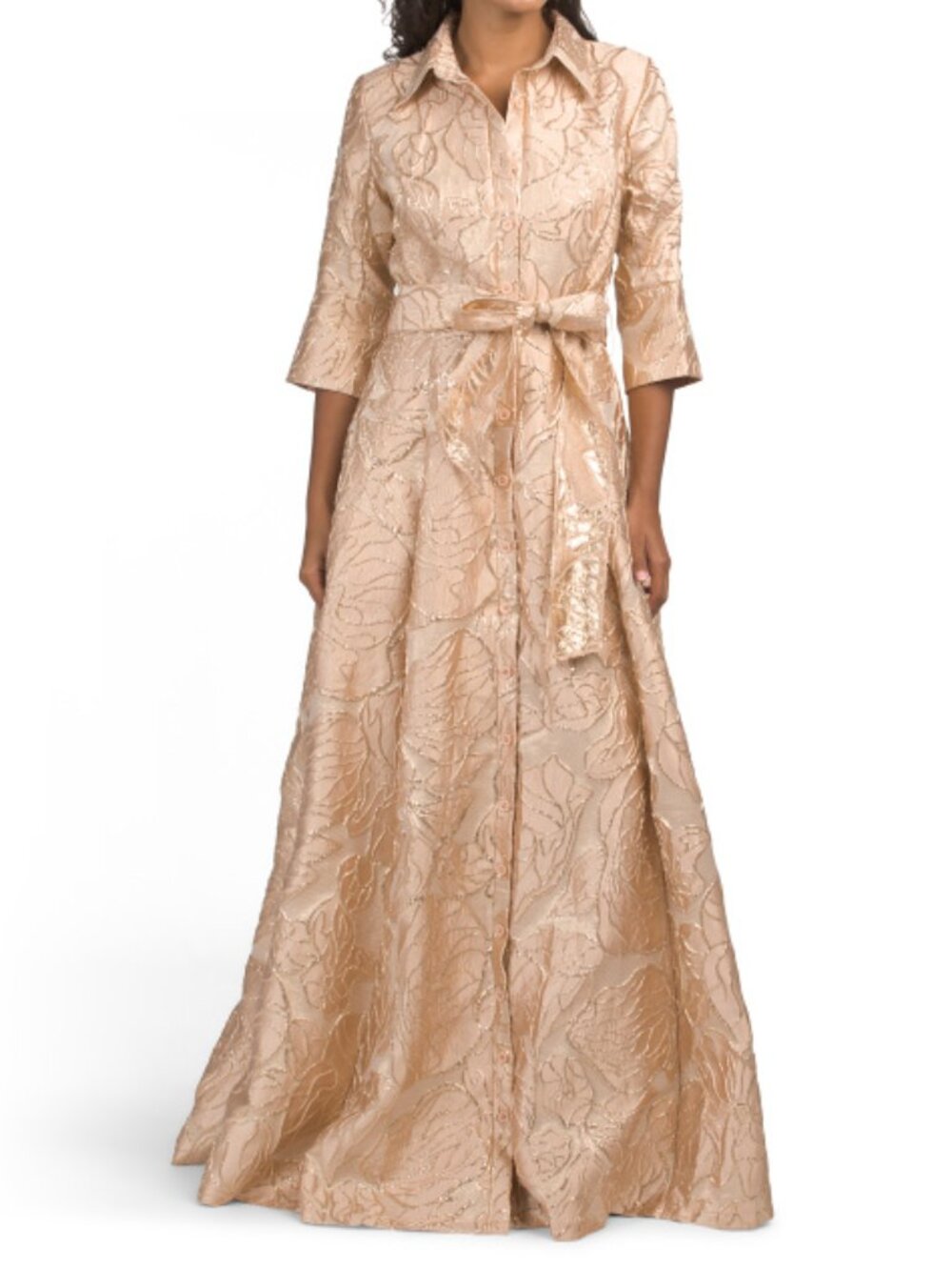 RENE BY RENE RUIZ Champagne Jacquard Gown